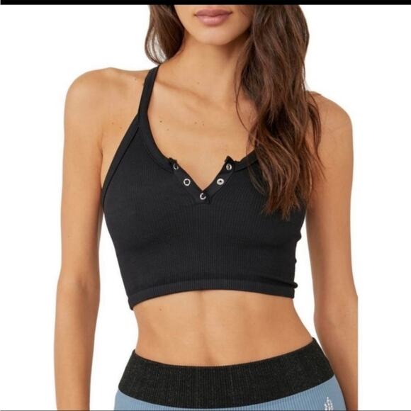 COPY NWT Free People Free Throw Henley Black - Picture 1 of 5